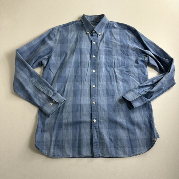 Peter Millar Blue Plaid Check 100% Linen Button-down Shirt Mens Size Large Prep - Picture 1 of 9